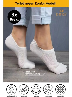 Dore Kadın 3 Çift Yazlık Lüks Modal Ultra Comfort Spor Ayakkabı Dikişsiz Görünmez Kısa Çorap Beyaz 40-44
