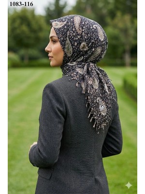 Huzurlu İpek Huzurlu Ipek Desenli Sökme Boncuklu Eşarp 1083-116