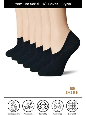 Dore 6 Çift Premium Konfor Modeli Spor Ayakkabı Sneaker Dikişsiz Görünmez Düz Renk Çorap Siyah 36 - 40