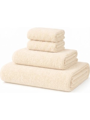4'lü Bej Premium Mikrofiber Havlu Seti 400 G/m² Ultra Emici Hızlı Kuruyan Banyo Havlusu (1 Ad. Büyük Boy 1 Ad. Orta Boy 2 Ad. Küçük Boy Havlu)