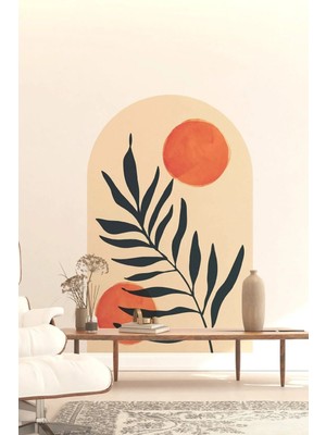 Kanvassepetinet Kendiliğinden Yapışkanlı Kumaş Kanvas Dokulu Duvar Kağıdı Boho Bohem Tarz Yaprak ve Güneş Temalı