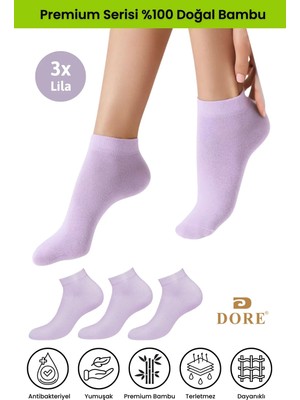 Dore Kadın 3 Çift Bambu Ultra Comfort Terletmeyen Spor Ayakkabı Sneaker Premium Patik Çorap Purple Lila 36-39
