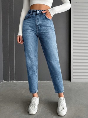 Herton Kadın Yüksel Bel Mom Jean  Pantolon %100 Cotton Esneme Yok