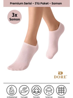 Dore 3 Çift Yazlık Premium Terletmeyen Konfor Modeli Nefes Alan Dikişsiz Görünmez Düz Renk Çorap Somon 36-39