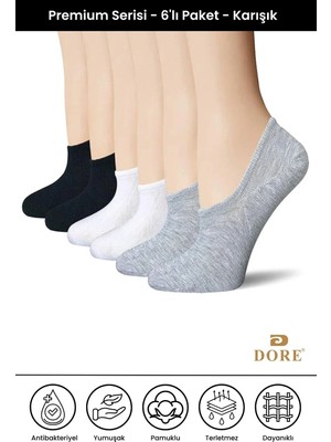Dore 6 Çift Premium Konfor Modeli Spor Ayakkabı Sneaker Dikişsiz Görünmez Düz Renk Çorap Siyah Beyaz Gri 36 - 40