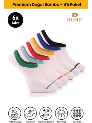 Dore Yeni Sezon 6 Çift Premium Bambu Ultra Comfort Görünmez Sneaker 4 Mevsim Çorap 6'lı Paket Beyaz 36-39
