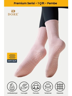 Dore Premium Model Ter Emici Havlu Tabanlı Extra Güçlendirilmiş Kaymaz Pilates ve Yoga Çorabı Pembe 36 - 42