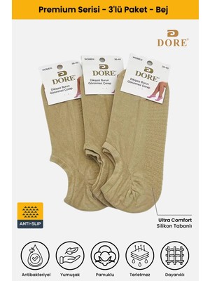 Dore Unisex 3 Çift Kaymaz Taban Hac Umre Tavaf Fitness Yoga Pilates Çorap Standart Beden 36-42 Ten