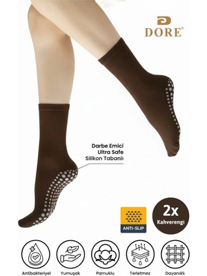 Dore Unisex 2 Çift Kaydırmaz Hac Umre Tavaf Için Soket Model Kaymaz Taban Kahverengi Çorap 36-39