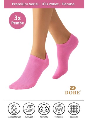 Dore 3 Çift Yazlık Premium Terletmeyen Konfor Modeli Nefes Alan Dikişsiz Görünmez Düz Renk Çorap Pembe 36-39