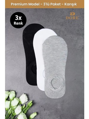 Dore Kadın 3 Çift Yazlık Lüks Modal Ultra Comfort Spor Ayakkabı Dikişsiz Görünmez Kısa Çorap Siyah Beyaz Gri 36-39