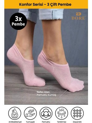 Dore Kadın 3 Çift Yazlık Lüks Modal Ultra Comfort Spor Ayakkabı Dikişsiz Görünmez Kısa Çorap Pembe 36-39