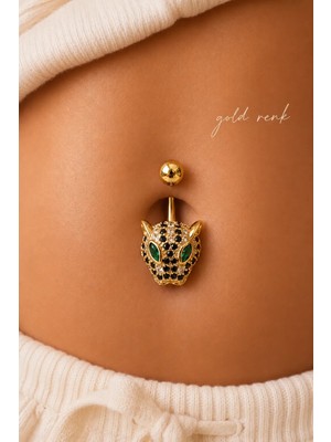 Sacce Scarves & Accessories Kaplan Figürlü Çelik Göbek Piercing Gold Dayanıklı 316L Materyal