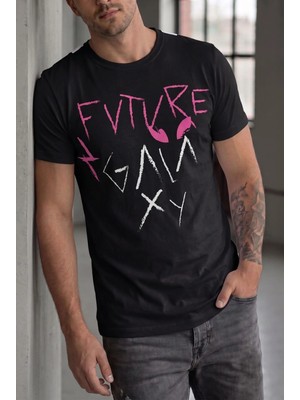 Herton Erkek Sırtı Yazılı ve Alien Desenli Bisiklet Yaka Streetwear Tişört