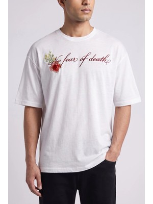 Herton Erkek "no Fear Of Death" Yazılı Grafik Baskılı Salaş T-Shirt