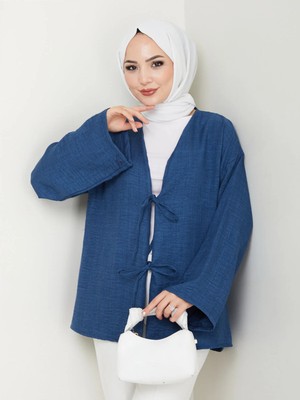 Exit Collection Sofya Keten Tesettür Kadın Gömlek Ip Bağlamalı Uzun Kollu