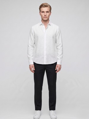 Plus Scorpion Erkek Keten Müslin Gömlek – Slim Fit Düğmeli Yaka Uzun Kollu Yazlık Gömlek