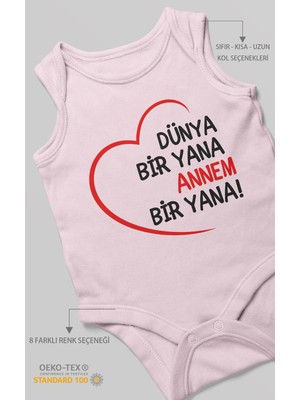 Morivo Kids Dünya Bir Yana Annem Bir Yana Sıfır Kollu Bebek Zıbını %100 Pamuk