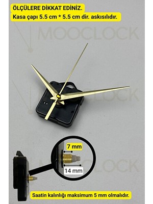 Nomikase Askılı Sessiz Duvar Saati Mekanizması, 14 mm Şaft, Set
