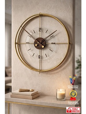 Nomikase Ultra Büyük Boy Gold ve Ceviz Kırılmaz Metal Duvar Saati, Sessiz Mekanizma