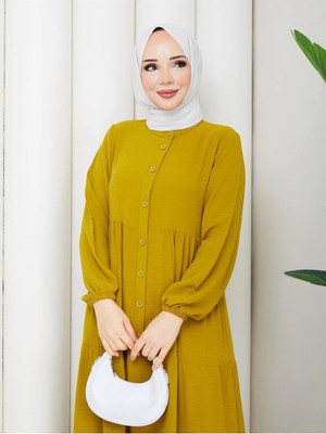 Exit Collection Kadın Ayrobin Şık ve Rahat Kesim Kumaş Boydan Bordo Tesettür Elbise