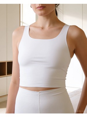 Bolero Kadın Dikişsiz Pima Pamuk Crop Atlet Beyaz