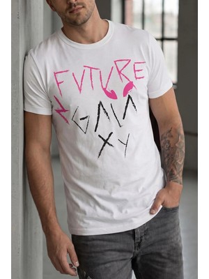 Herton Erkek Sırtı Yazılı ve Alien Desenli Bisiklet Yaka Streetwear Tişört