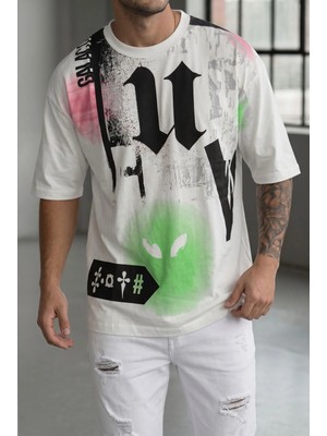 Herton Erkek Oversize Grafik Baskılı Bisiklet Yaka Streetwear Tişört