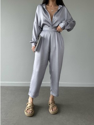 Herton Oversize Düşük Omuz Gömlek ve Havuç Paça Pantolon Set Takım