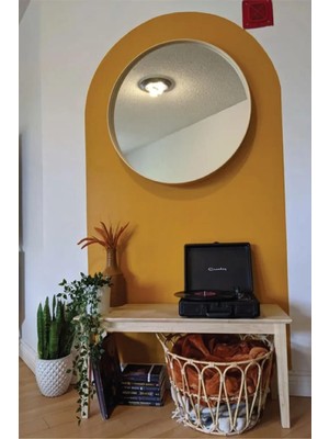 Kanvassepetinet Kendiliğinden Yapışkanlı Kumaş Kanvas Dokulu Duvar Kağıdı Sarı Renk Boho Bohem Tarz Oval