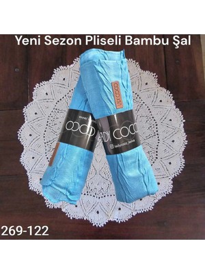 Lady Coco Pliseli Bambu Şal 269-122 (Mavi)
