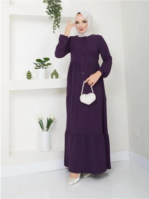 Exit Collection Kadın Ayrobin Şık ve Rahat Kesim Kumaş Boydan Tesettür Elbise
