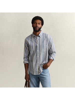 Gant Erkek Mavi Relaxed Fit Çizgili Gömlek
