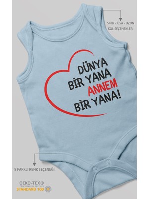 Morivo Kids Dünya Bir Yana Annem Bir Yana Sıfır Kollu Bebek Zıbını %100 Pamuk