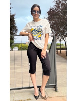 Leilaa Bisiklet Yaka Sardines Baskılı T-Shirt