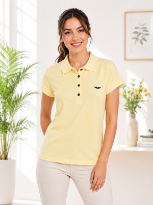 Stsahra  Kadın Sarı Polo Yaka Basıc T-Shirt