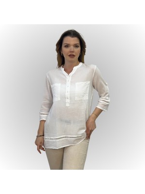 Etki Moda %100 Organik Pamuk Kadın Cep Detaylı Hakim Yaka Otantik Tunik