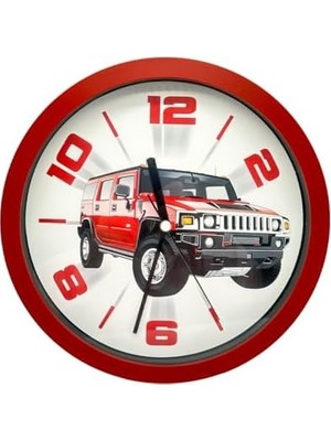 Premium Serisi Jeep Desenli Kırmızıduvar Saati 25 cm