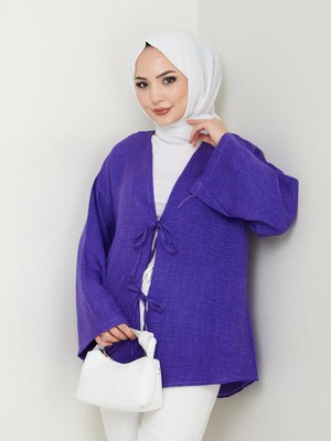Exit Collection Sofya Keten Tesettür Kadın Gömlek Ip Bağlamalı Uzun Kollu