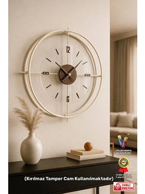 Nomikase Büyük Boy Paslanmaz Metal Kırılmaz Camlı Duvar Saati, 55X55 Cm, Sessiz ve D
