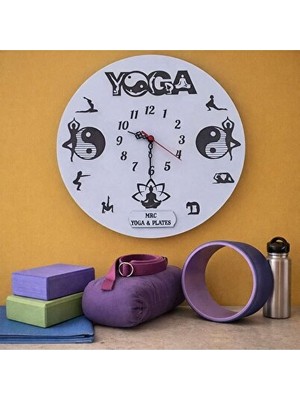 Nomikase Iş Yeri Için Kişiye Özel Isim Yazılı Yoga ve Plates Duvar Saati