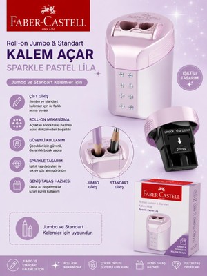 Faber-Castell Faber Castell Roll-On Jumbo ve Standart Kalem Açar Kalemtıraş Sparkle Pastel Lila