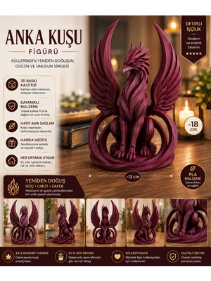 Saf Hobi Anka Kuşu Figürü – 3D Baskı Dekoratif Biblo | Mitolojik Phoenix Heykeli | Ev ve Ofis Dekoru