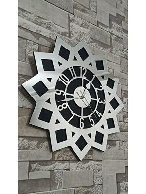 Nomikase Gümüş Aynalı Mdf Üzeri Dekoratif Duvar Saati, Şık ve Modern Tasarım
