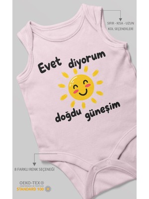 Morivo Kids Evet Diyorum Doğdu Güneşim Sıfır Kollu Bebek Zıbını %100 Pamuk