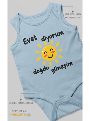 Morivo Kids Evet Diyorum Doğdu Güneşim Sıfır Kollu Bebek Zıbını %100 Pamuk