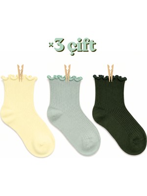 Carnaval Socks Kıvrık Fırfırlı Kadın Çorap 3’lü Set / Nature Set