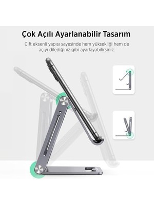 Alüminyum Katlanabilir Metal Masaüstü Telefon Tutucu Standı Gümüş