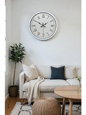 Nomikase Beyaz Metal Retro Duvar Saati, 40 cm Çaplı Vintage Tasarım