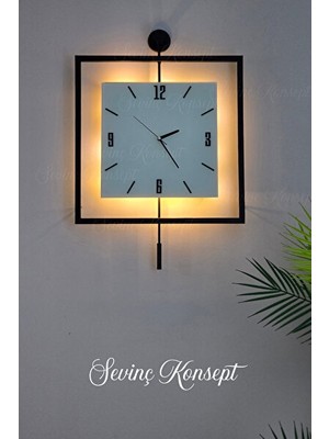 Nomikase Modern Siyah Kare Kristal Led'li Metal Duvar Saati